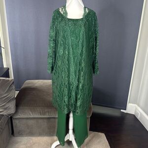 Women’s Green Lace & Chiffon 3 Piece Formal Pant Suit Mother of the Bride 16 NEW